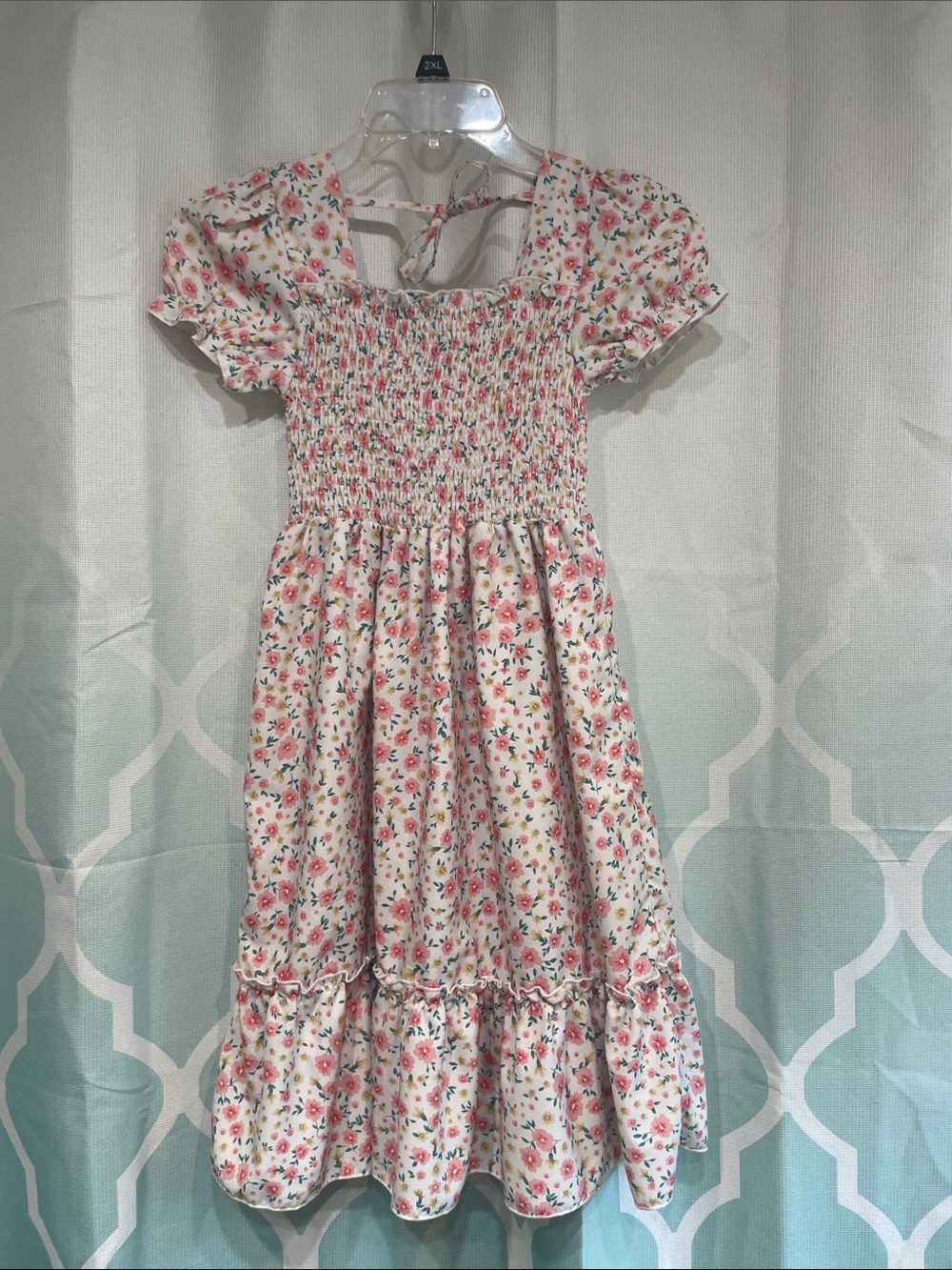 Source Unknown Pink Floral Smocked Puff-Sleeve Dress